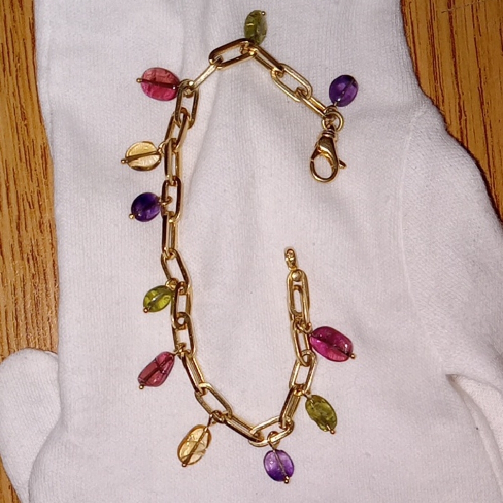 14k Gold Italian Chain Bracelet with Multiple Gemstones